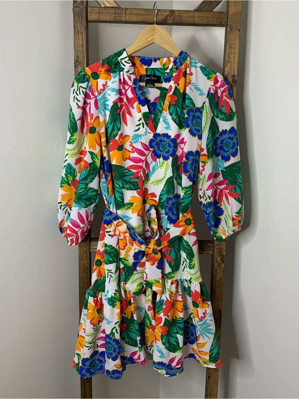 Jessica Howard Lush Tropical Floral Tie-Waist Dress Size 6